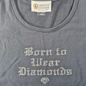 Christine Alexander Born to Wear Diamonds Rhinestone Tank Top Black Large